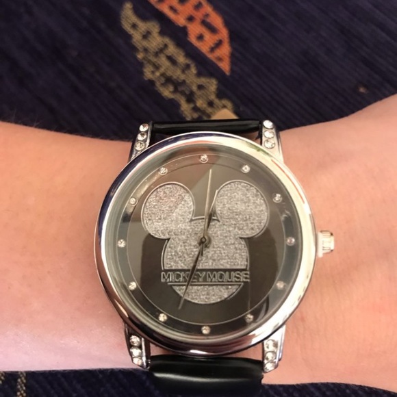 Mickey watch with black leather band - Picture 4 of 7